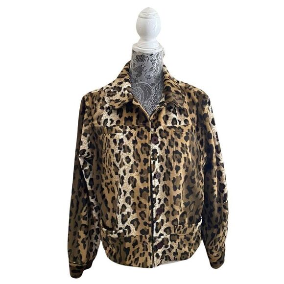 Vintage Y2K Dollhouse Faux Fur Leopard Animal Print Jacket Size Large - Picture 1 of 9